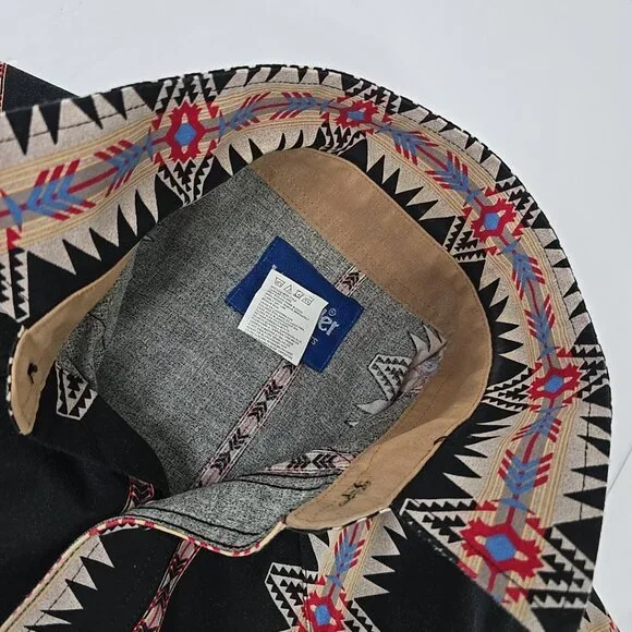 VINTAGE Wrangler Aztec Western Brushpopper Black Pearl Snap Shirt MEN'S MEDIUM.. - Picture 6 of 16